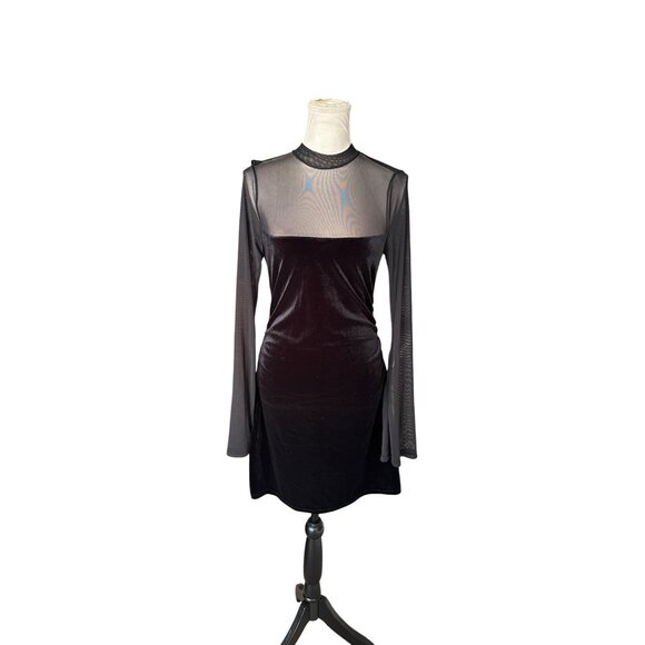 Wild Fable Cutie Black Velvet Mesh Long Sleeve Mini Dress LBD Goth Sexy S NWOT - Picture 9 of 9